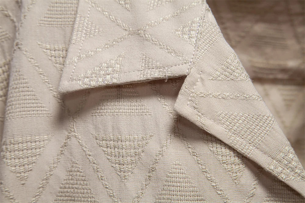 100% katoenen jacquard herenoverhemden met korte mouwen - effen kleur, omgeslagen kraag, casual zomeroverhemden voor heren