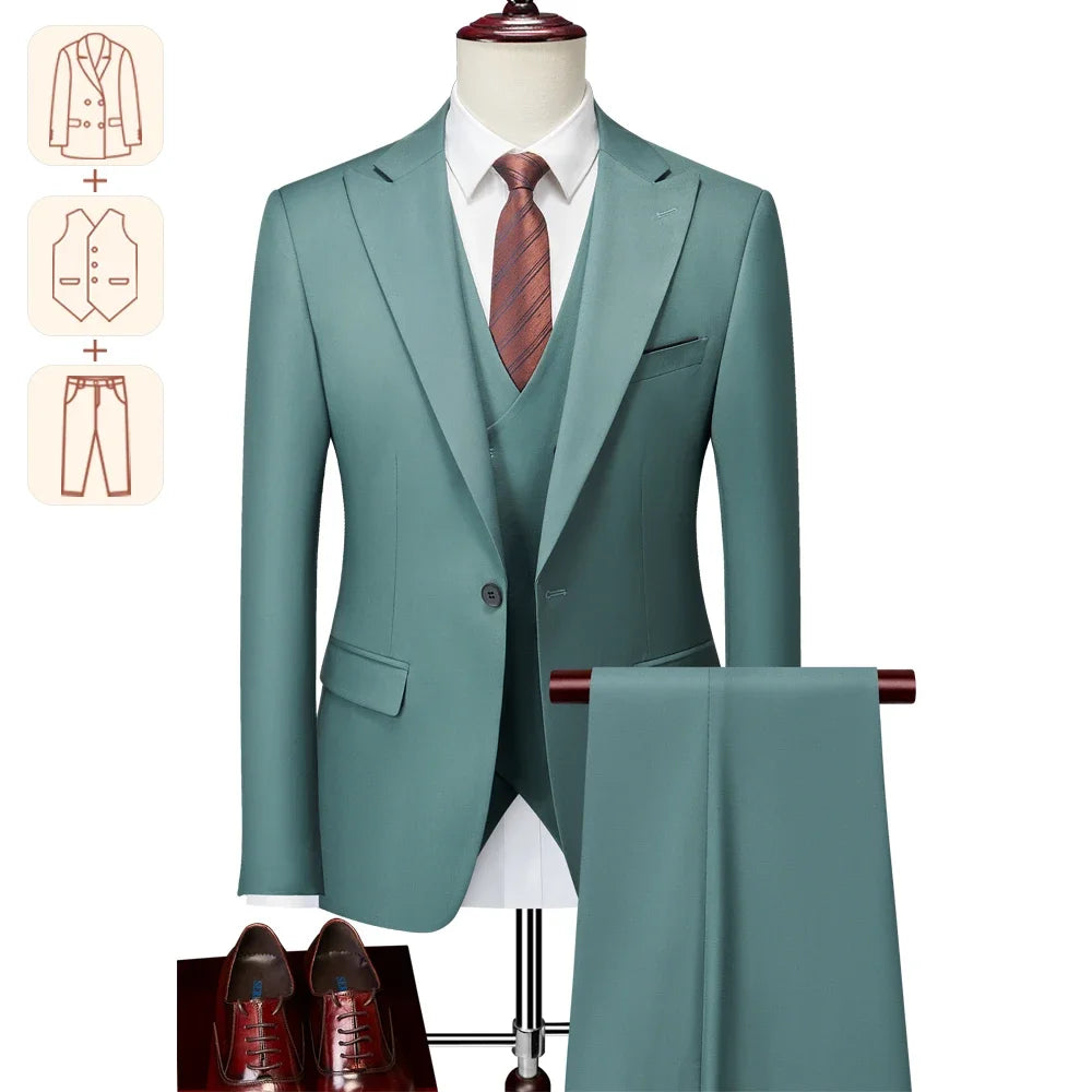 Men's Italian Business Gentleman Slim Suit, Groom Wedding Blazers, Italian Costume - Sizes M to 5XL