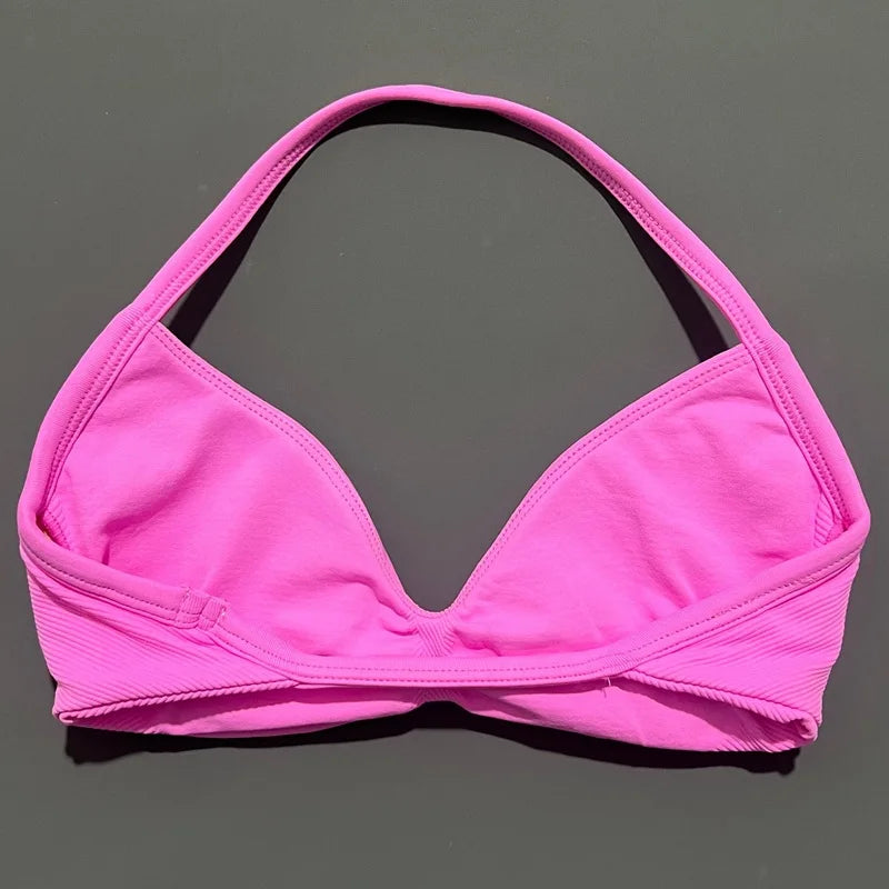 HISTELLO Women’s High Support Strappy Sports Bra – Seamless Push Up Gym & Yoga Workout Tank Top
