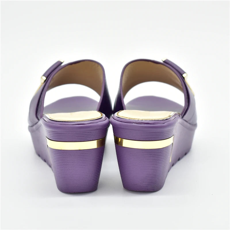 African Party Shoes Decorated with Metal Wedding Shoes for Women Bride Wedges Shoes for Women Luxury Shoes