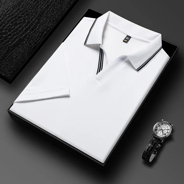 Men's Summer Hot Selling Seagull Collar Short-Sleeved Polo, High-Grade Quality Slim Fit Business Casual Short-Sleeved T-Shirt