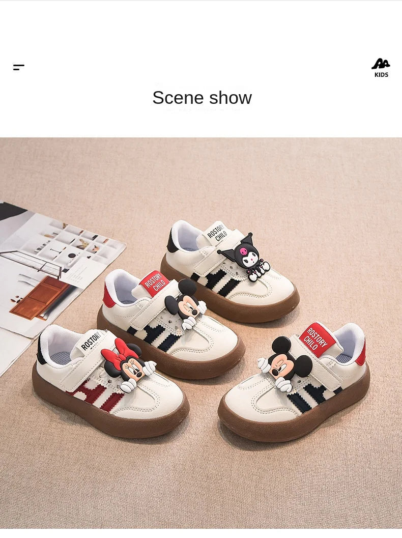 Cartoon Children's Casual Shoes Cute Minnie Girls Sneakers Fashion Mickey Boys Sport Shoes Anti-Slip Soft Sole Kids Board Shoes