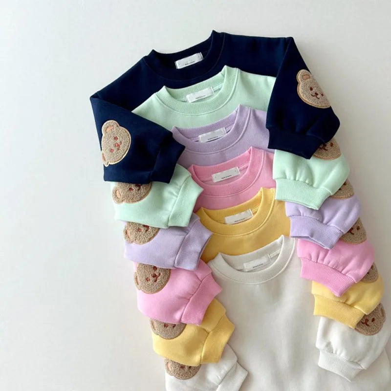 New Kids Clothing Set Bear Embroidery Girls Boys Track Suit O Neck Hoodie And Pants 2PCS Clothes Suit 1-6Y Unisex