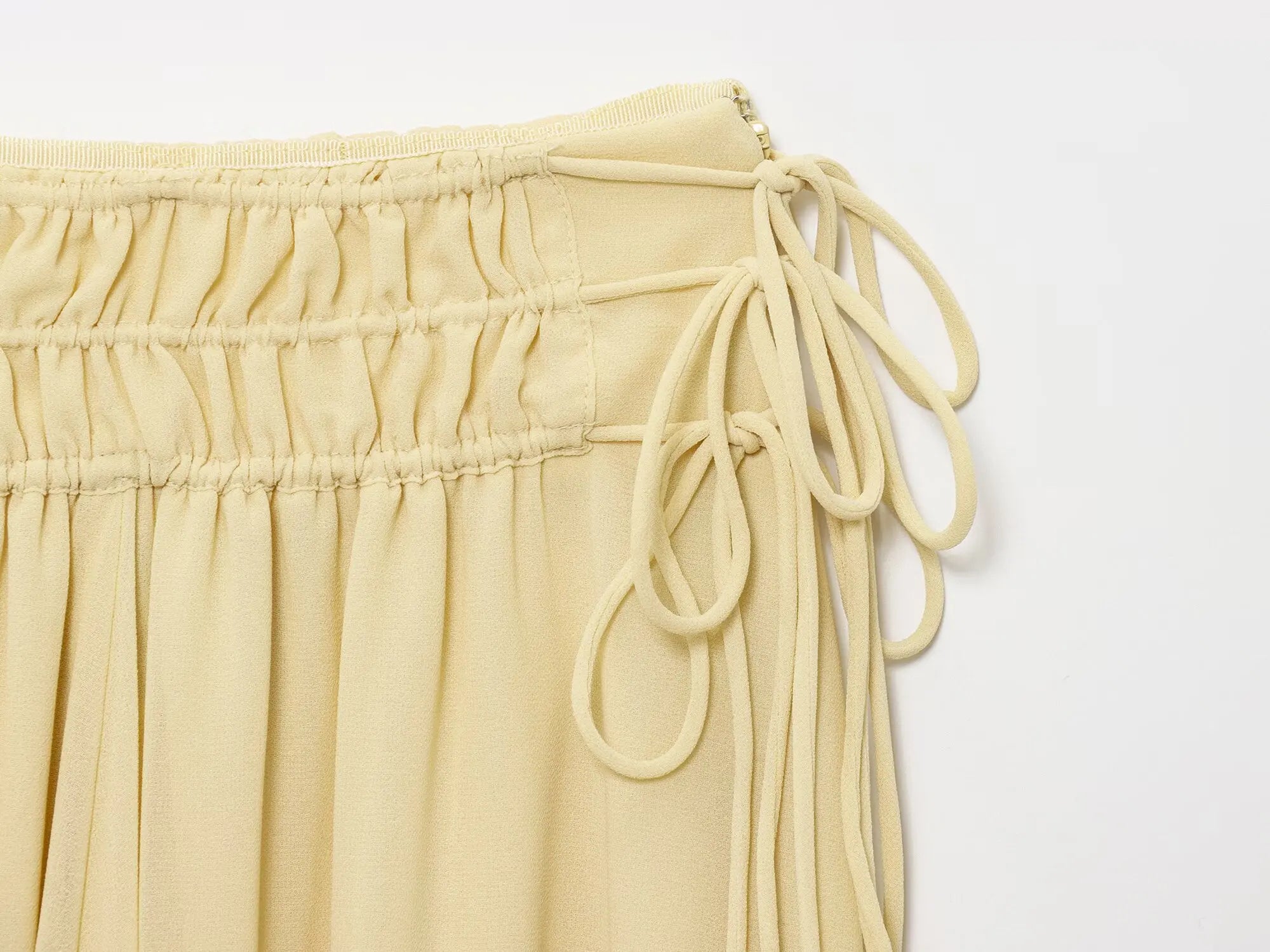 Elegant Yellow Chiffon Midi Skirt High Waist Drawstring Loose Fit Women's Summer Holiday Fashion A-Line Skirts