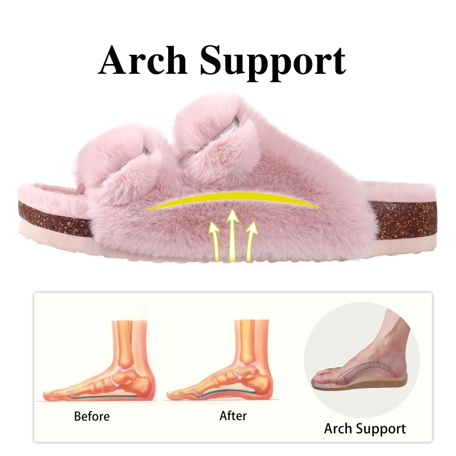 Women's Winter Warm Leisure Slippers Non-Slip Outdoor Slides Cork Insole Cosy Slip-On With Arch Support Suitable As Ladies' Sandals