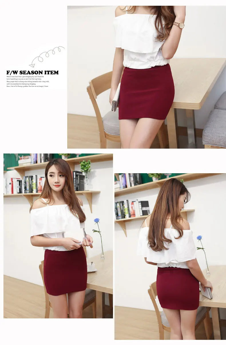 Summer Women Basic Skirt Package Hip Skirt Mini Elastic Pencil Skirts Office Lady Draped Slim Business Plus Size One Step Skirt
