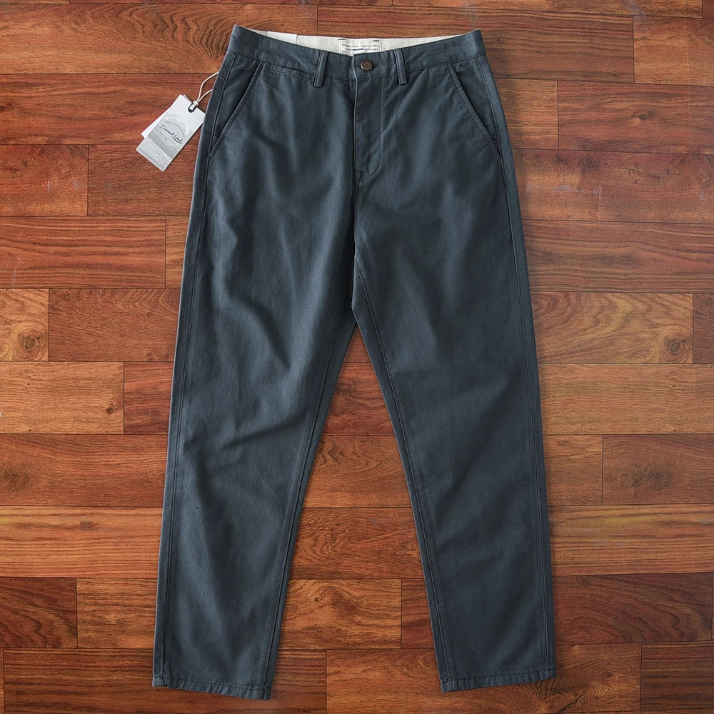 2024 Lente en herfst Nieuwe Amerikaanse retro zwaargewicht geweven keper casual broek Heren eenvoudige 100% katoenen gewassen rechte broek