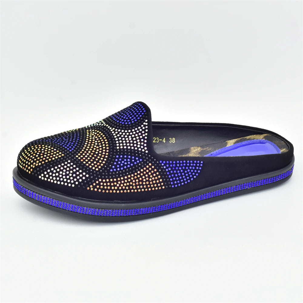 Fashion Women Mules Half Closed Slippers for Female Shoe Bling Rhinestone Sparkly Light Comfy Walking Shoe