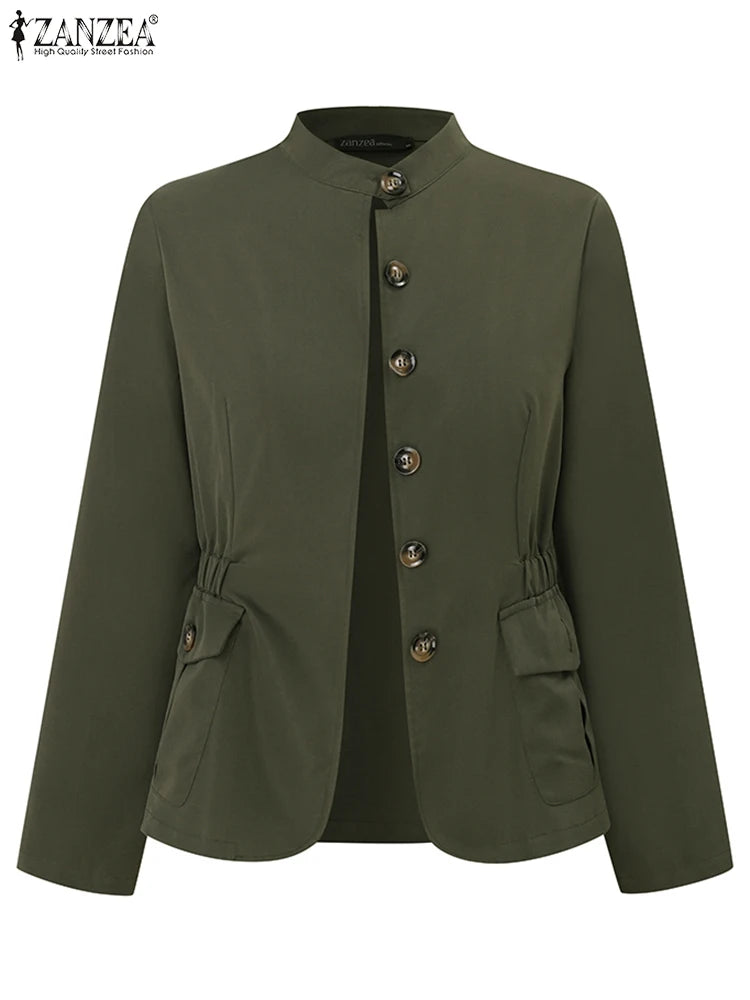 Autumn Fashion Work Over Shirts Woman Long Sleeve Stand Collar Cargo Shirts Casual Streetwear Camacas Vintage Outwear