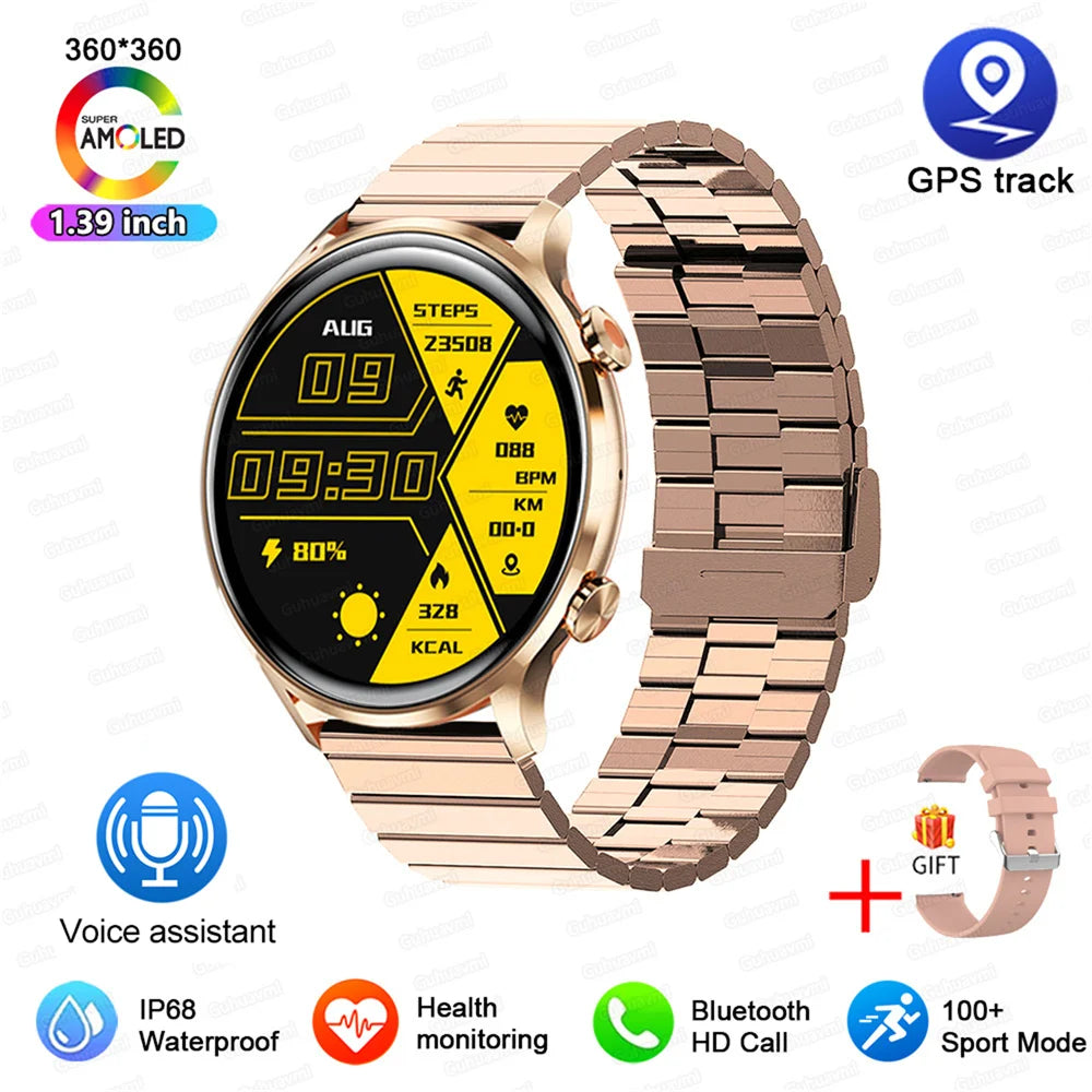 2025 New Smartwatch Women AMOLED HD Screen Always On Display Bluetooth Call IP68 Waterproof GPS Smart Men Watch - Compatible with Android IOS