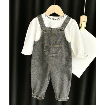 Kids Trousers Solid Brief Girls Denim Overall Boys Jumpsuits 1-6Y Unisex