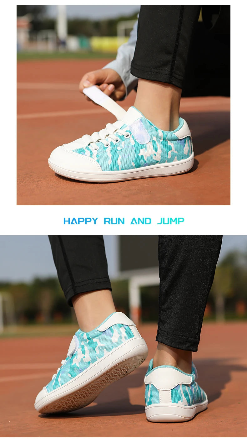 Blotevoetenschoenen voor kinderen, lichtgewicht ademende sneakers met brede neus voor sporten, hardlopen, tennis en buitenavonturen