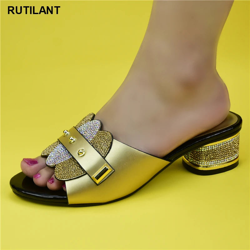 2025 Summer High Quality Italian Women Slippers Shoes With Elegant Heel Design Suitable for African Wedding Party