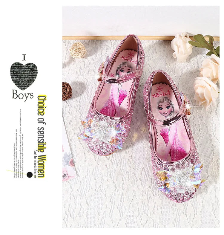 Fashion Elsa Princess Girl Shoes Frozen Cartoon Dress Shoes For Girls Fashion Party Shoes With High Heels Christmas Gifts