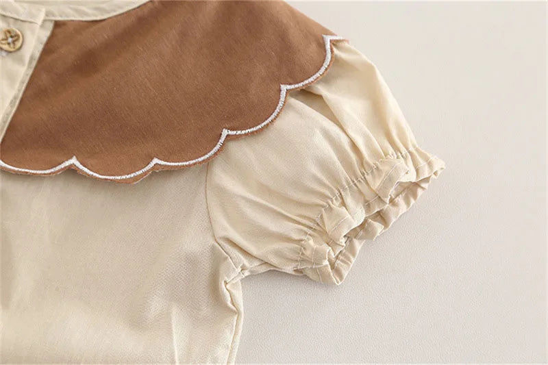 New Summer Kids Clothes 2PCS Set Cute Doll Collar Girls Shirt + Flower Pants Children Thin Style Outwear 12M-5T Girls