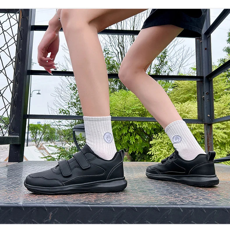 Student Sneakers Unisex White Shoes Magic Buckles Lightweight Couple Shoes for Sports School Dance Running