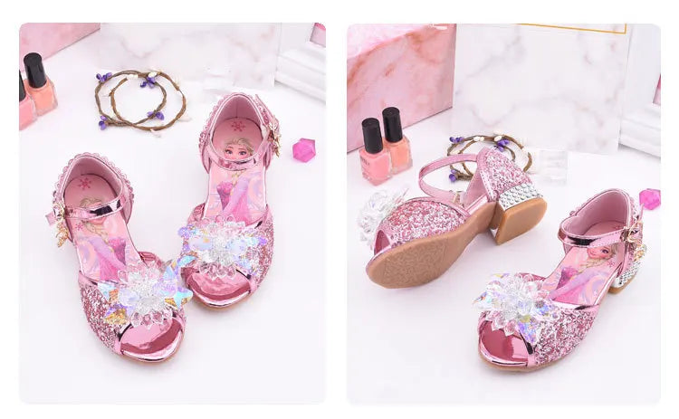 New Elsa Shoes For Girls Cartoon Leather Children Shoes Frozen Princess Kids Shoes Girl Sandals Dress Snow Queen Sandal Koreans