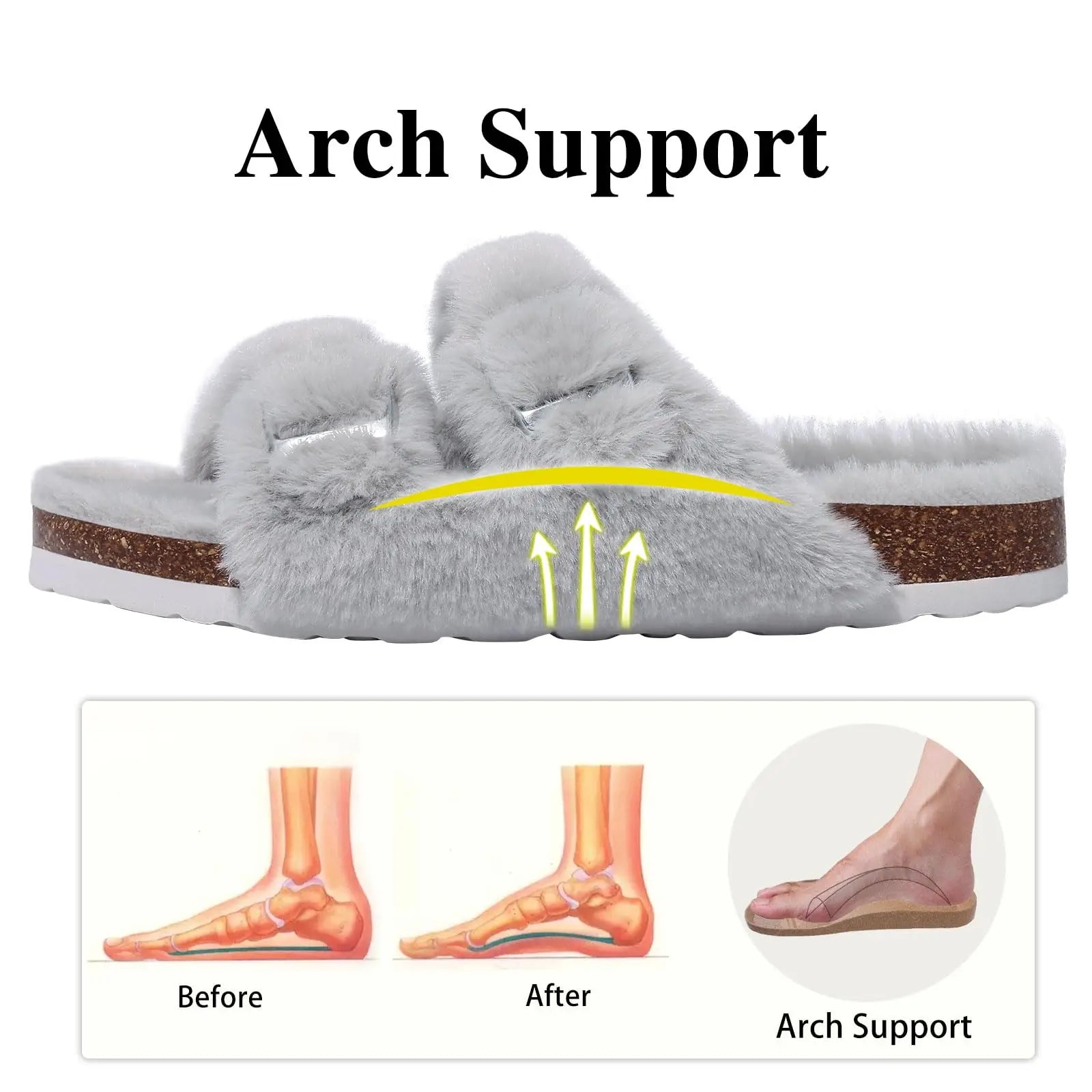 Women's Winter Warm Leisure Slippers Non-Slip Outdoor Slides Cork Insole Cosy Slip-On With Arch Support Suitable As Ladies' Sandals