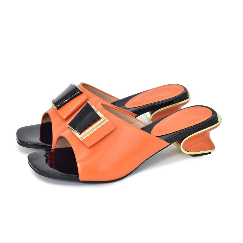 New Fashion Orange Colour Wedding Shoes for Women Simple Party Prom Summer Sandals Italian High Heels Autumn Slipper for Wedding