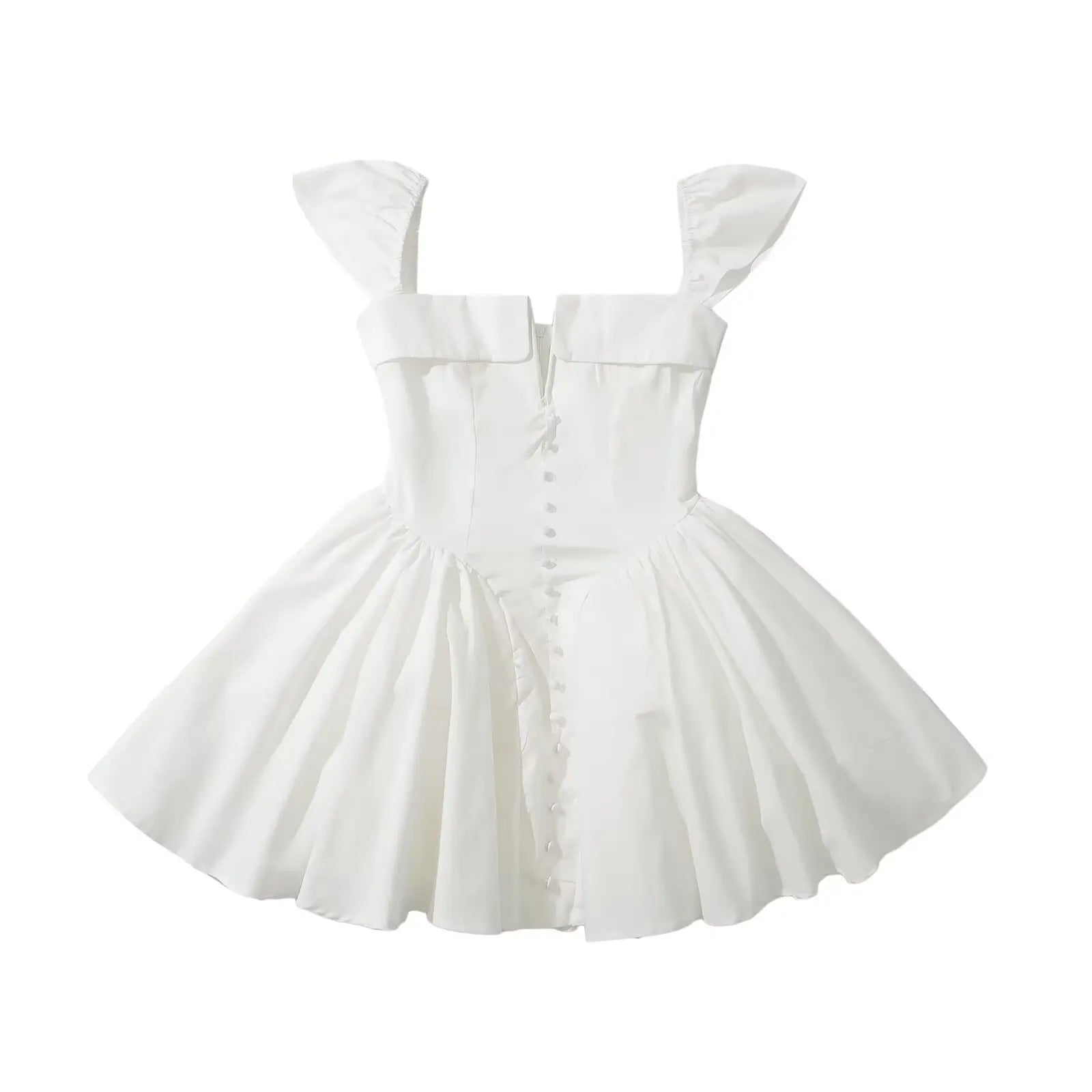 Summer Women Sexy Fit And Flare White Mini Dresses Short Sleeve Low Waist Elegant Party Dress Ladies Bridesmaids Robe