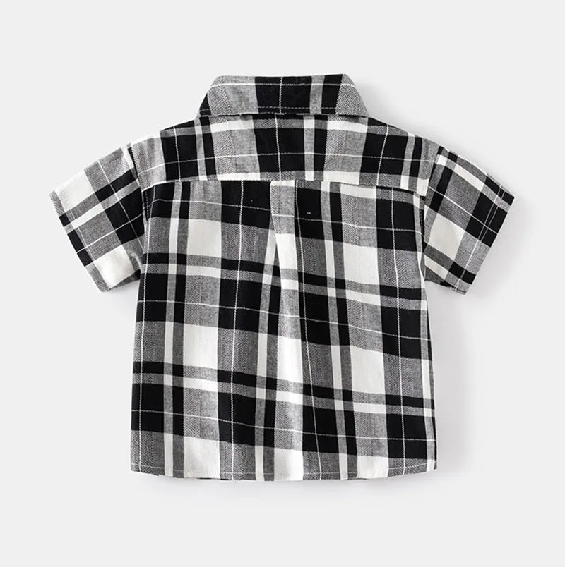 New Summer Kids Shirt Boys Girls Colour Blocked Grid T-shirt Children Breathable Loose Outwear Tops 2-6T Unisex