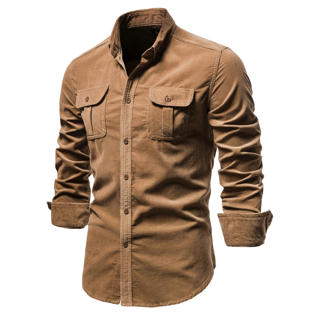 Corduroy 100% Cotton Shirts Men Business Casual Lapel Solid Colour Slim Fit Men's Shirt New Autumn Fashion Shirt for Men