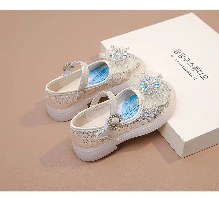 Disney Children High Heel Princess Elsa Party LED Light Shoes Summer Girls Sandals Baby Girls Crystal Blue Pink Shoes 23-34