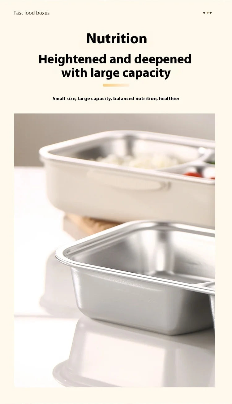 304 Stainless Steel Microwave Safe Partitioned Bento Box - Large Capacity Lunch Container for Students & Office Workers