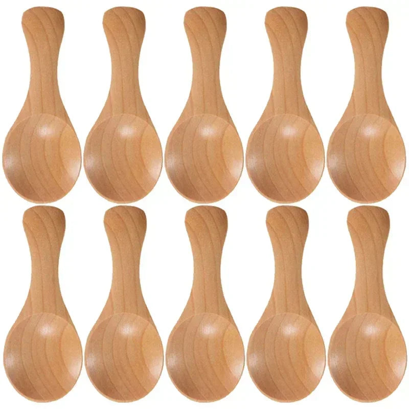 1/10Pcs Wood Soup Spoons Long Handle Coffee Milk Teaspoon Sugar Spice Condiment Scoops Kitchen Tableware Tools Wooden Spoon