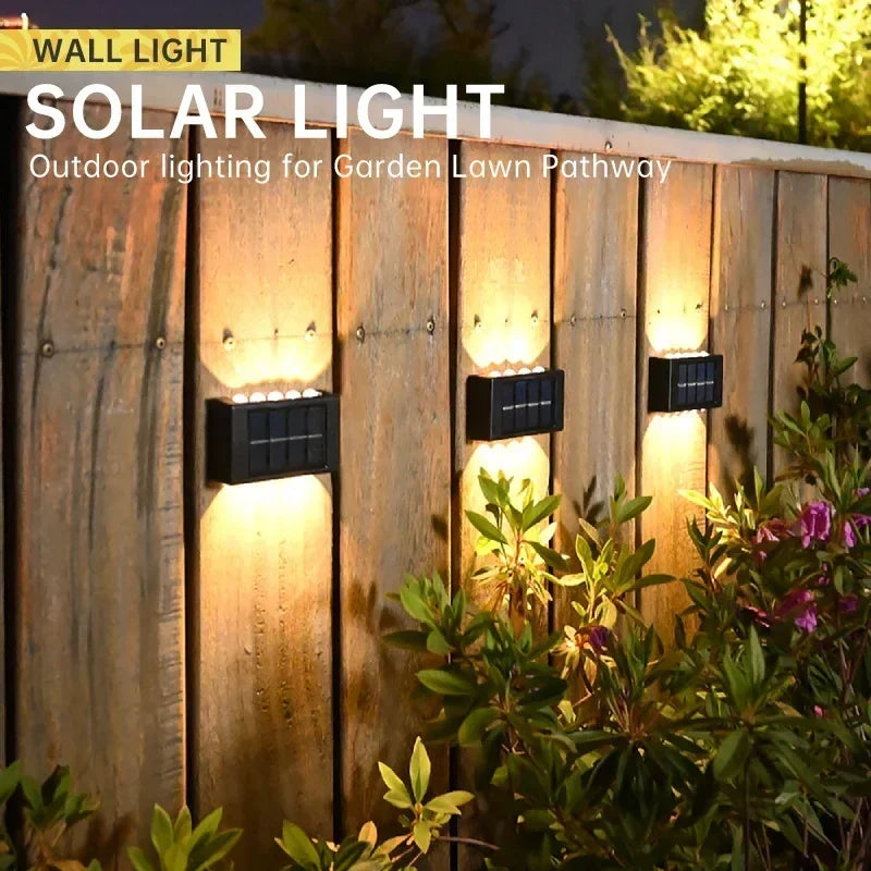 Buitenzonne-LED-wandlampen, waterdichte LED-zonnelamp, op- en neergaande lichtgevende verlichting voor tuin, balkon, tuin, straatdecoratielampen