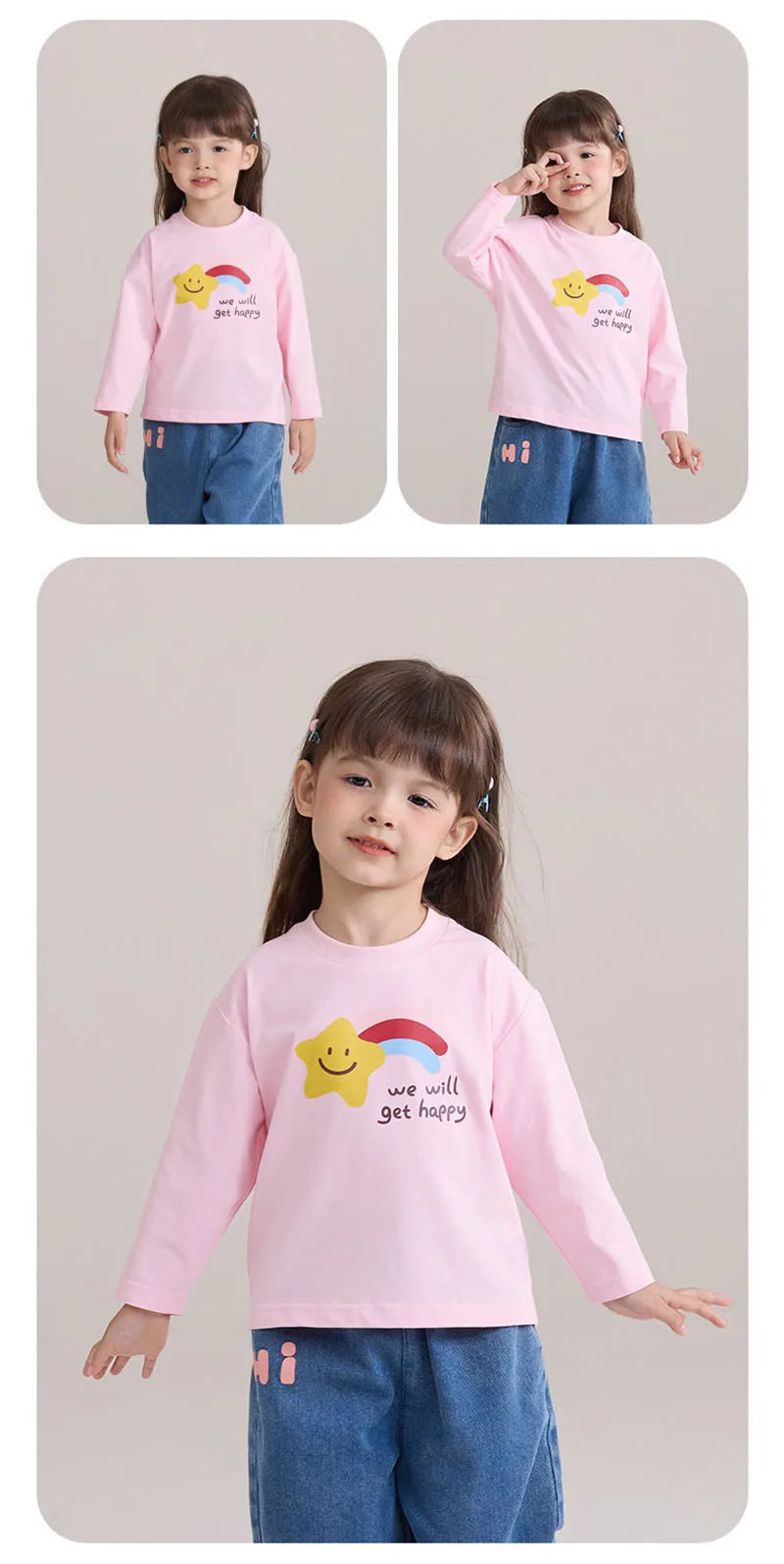 New Spring Girls Boys Cute T-shirt Kids Cartoon Letter Star Flower Undershirts Children Thin Style Bottoming Shirt 7T Unisex
