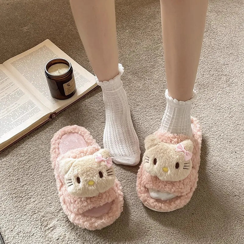 Kids' Slippers House Shoes Cartoon Hello Kitty Winter Shoes Soft Bottom Warm Anti-Slip Shoes For Girls Size 36-41