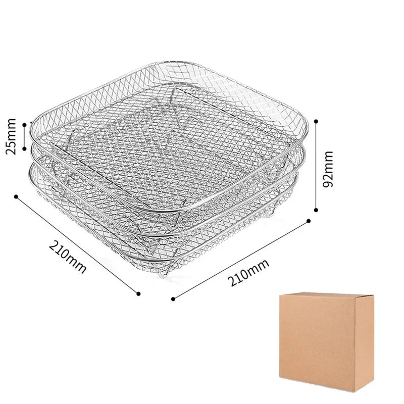 Airfryerrek, set van 3, stapelbaar meerlaags roestvrijstalen droogrek, Airfryer-accessoires, stoommandje voor de oven