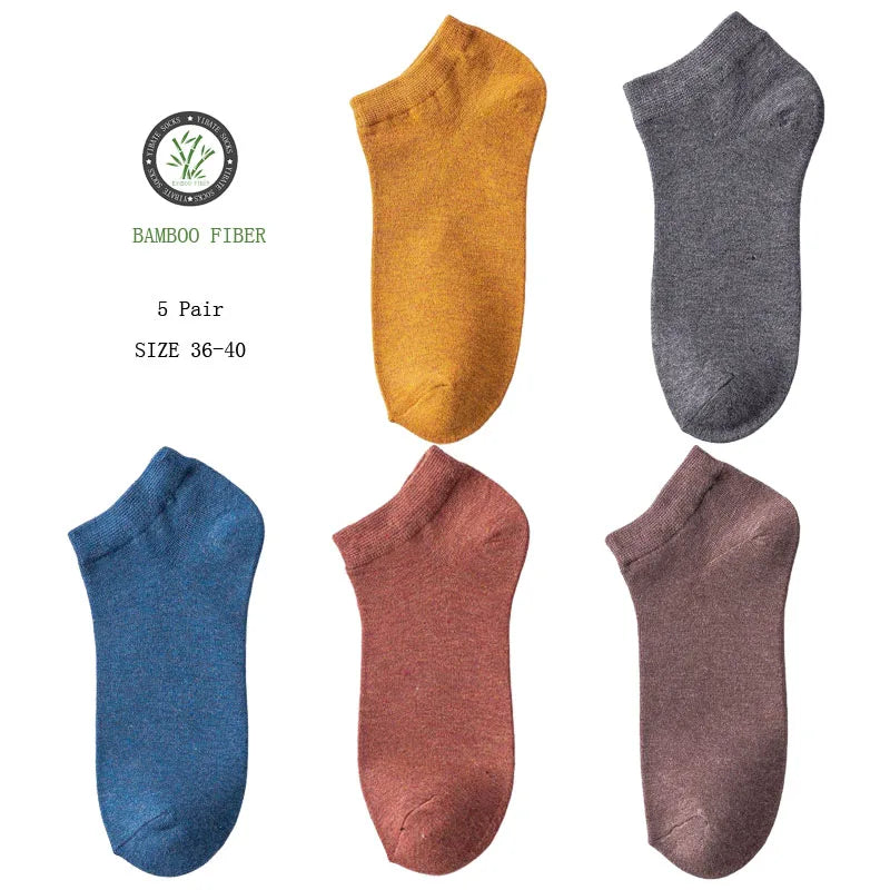 5 Pair Women's Ankle Bamboo Fibre Socks Solid Colour Summer Breathable Casual Short Socks High Quality Woman Boat Socks Set