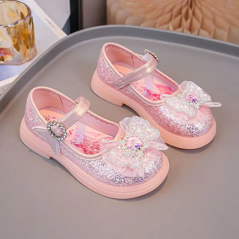 Disney Children High Heel Princess Elsa Party LED Light Shoes Summer Girls Sandals Baby Girls Crystal Blue Pink Shoes 23-34
