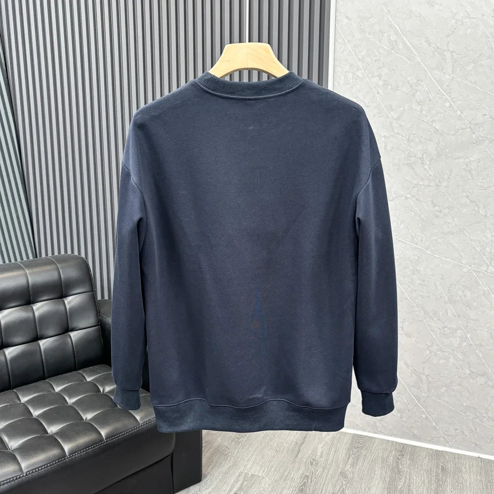 Autumn New American Retro Long Sleeve O-neck Embroidery Sweatshirts Men's Fashion Washed Old Terry Pullover Casual Sportwear
