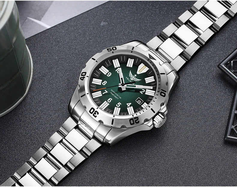 YELANG V1036 42mm Men's Quartz Watch Luminous Display Japan Movement 30ATM Waterproof Stainless Steel Band with Luminous Hands