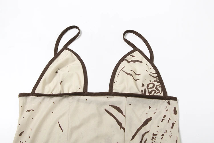 Tie-dye Print Dress Women Sexy Low-Neck Skinny Sleeveless Backless Skinny Vacation Beach Club Party Classic Vestidos