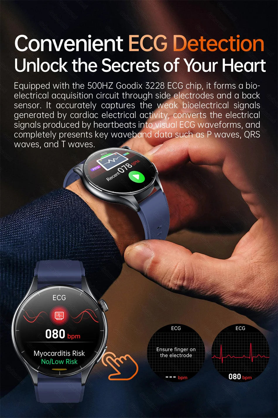 2025 Nieuw Smart Watch NFC ECG+PPG Bloedzuurstof Urinezuur Bloeddruk Saffier Smartwatch Heren - Compatibel met Samsung Galaxy, Xiaomi en Huawei IOS