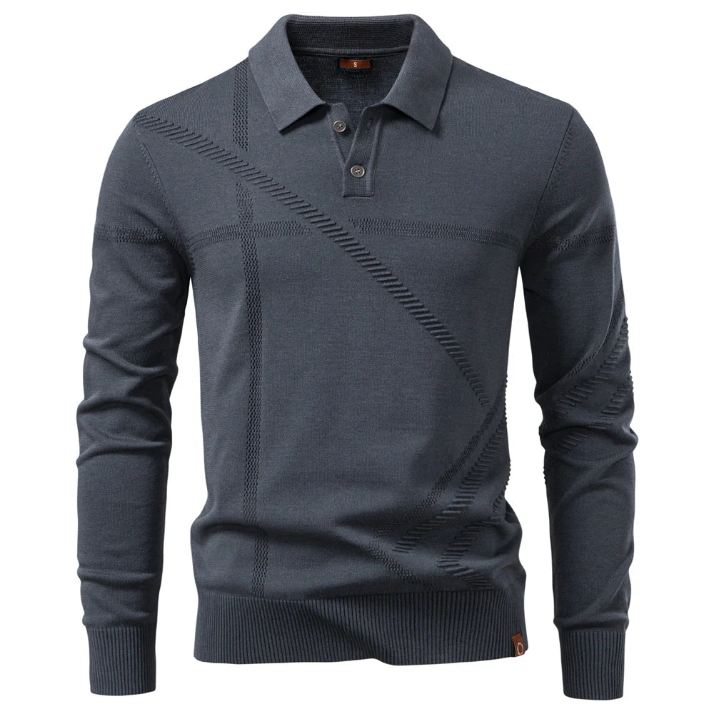2025 Men's Autumn Winter Thermal Comfort Polo Shirt Solid Stripe Long Sleeve Slim Fit Shirt For Men