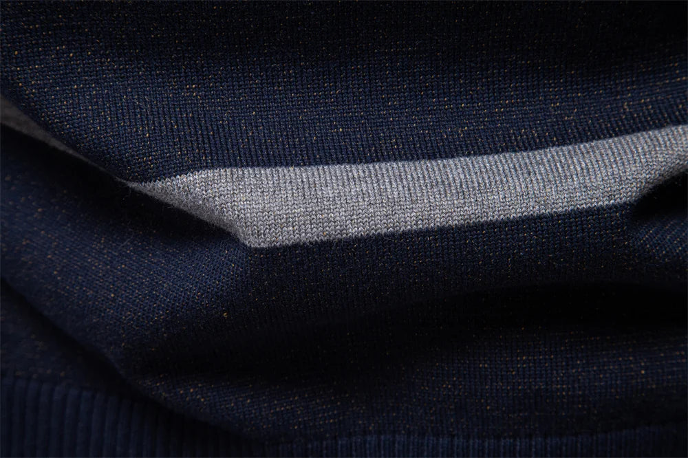 Men's Contrast Colour Sweater Striped Crewneck Pullover Warm Knitted Cotton Blend Luxury Winter Male Sweater