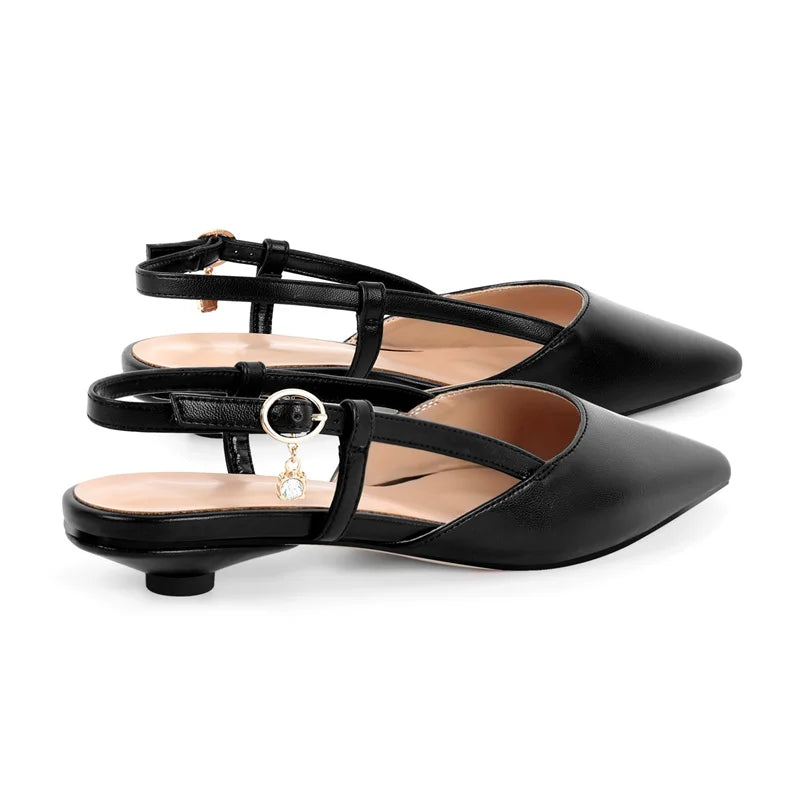 Women Pointed Toe Black Matte  Round Heel Slingback Flats Strap Retro Elegant Plus Size Daily Shoes