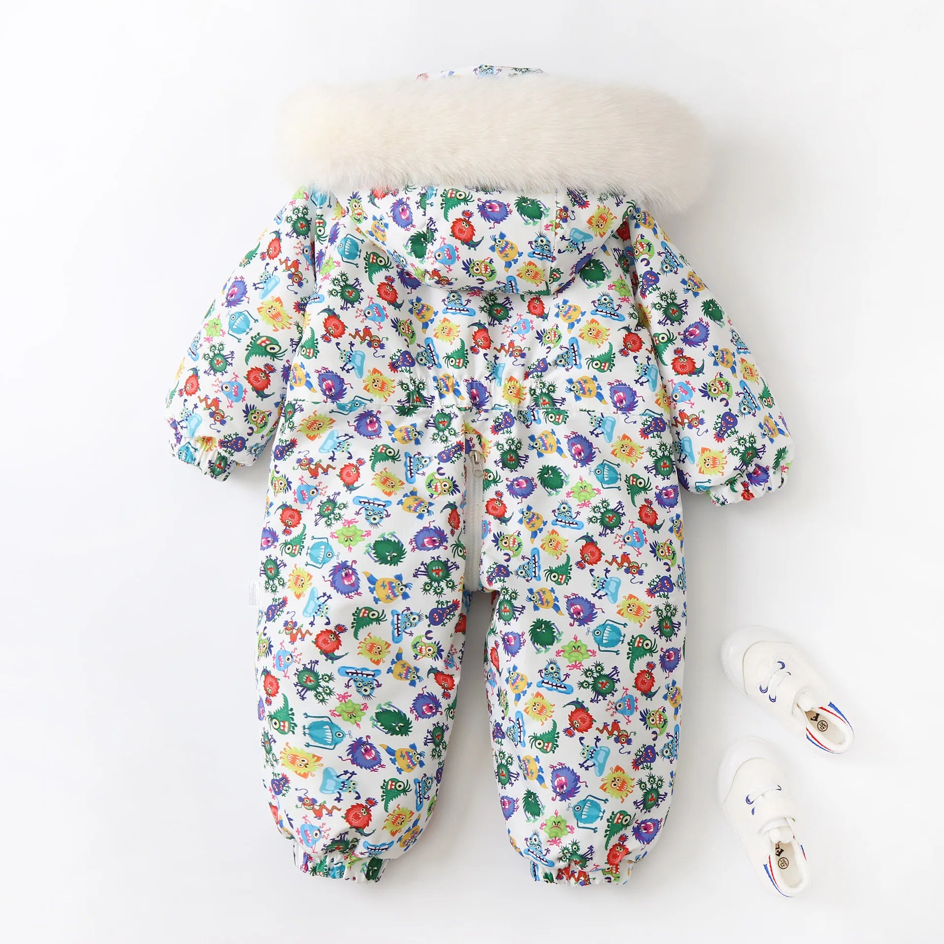 Kid's Snowboard Clothing 2024 Winter Children's Snow Suit Girls Floral Printed Ski Suit Boys Fur Lining Hooded Snowboard Coats 4-6Y Unisex