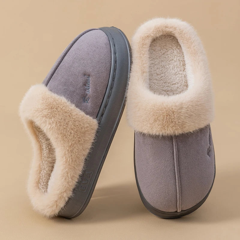 Women's Winter Warm Platform Cotton Plush Slippers Suitable As Fluffy House Footwear With Soft Sole Non-Slip Ladies' Shoe