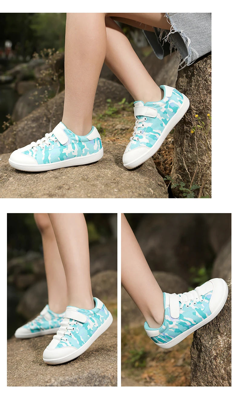 Blotevoetenschoenen voor kinderen, lichtgewicht ademende sneakers met brede neus voor sporten, hardlopen, tennis en buitenavonturen