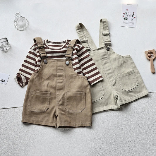 Autumn New Solid Kids Overall Denim Girls Jumpsuits Brief Boys Suspender Pants Outfits 1-5Y Unisex