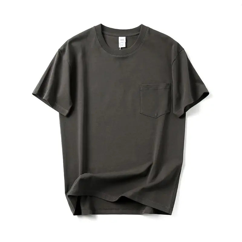 2025 Zomer Nieuw Japans Retro Korte Mouw O-hals Effen Kleur T-shirt Heren Zwaargewicht 100% Katoen Gewassen Casual Zak Tops