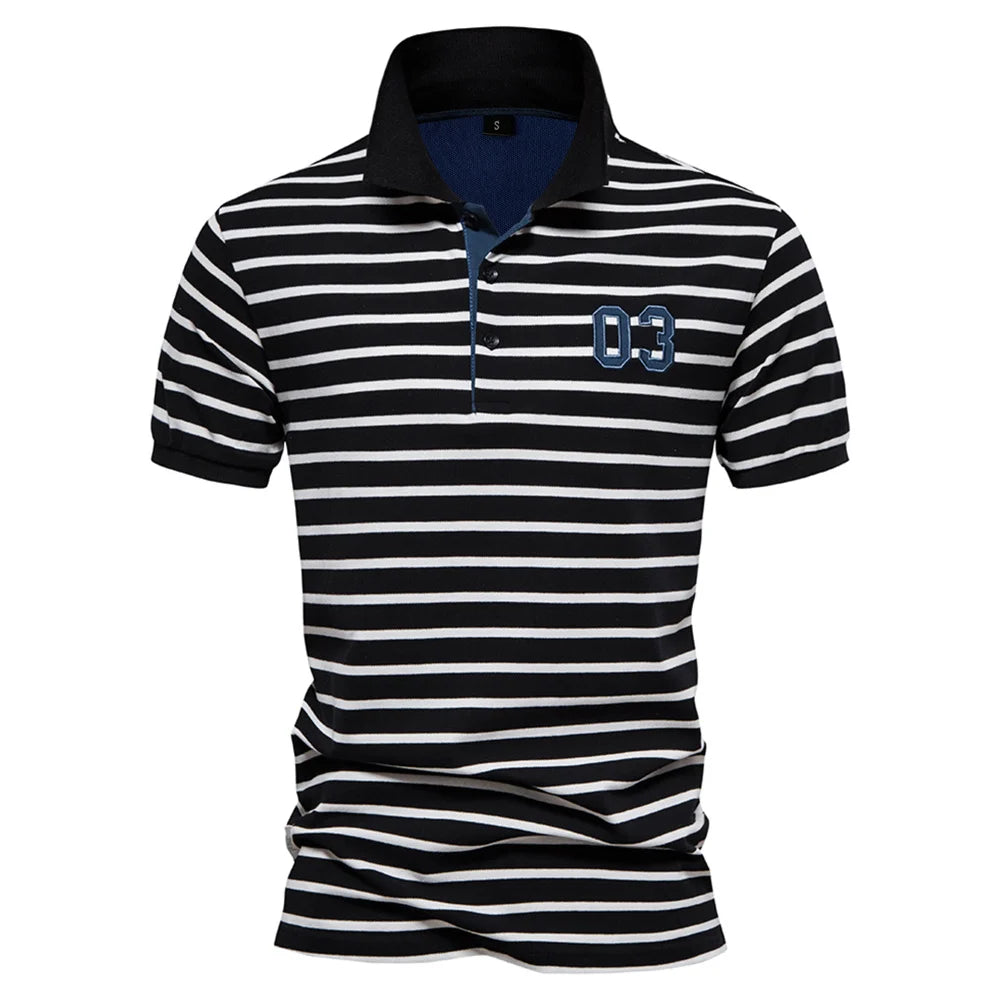 Cotton Embroidery Men's Polo Shirts Casual Striped Short-sleeved Polo Shirts for Men New Summer Polos Men Clothing
