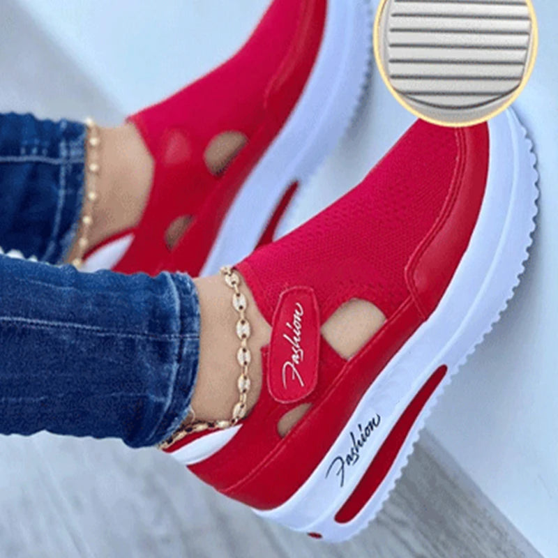 Red Sneakers Women Tennis Shoes Canvas Shoe Female Casual Shoes Ladies Sport Shoes Platform Sneaker Hollow Out Shoes