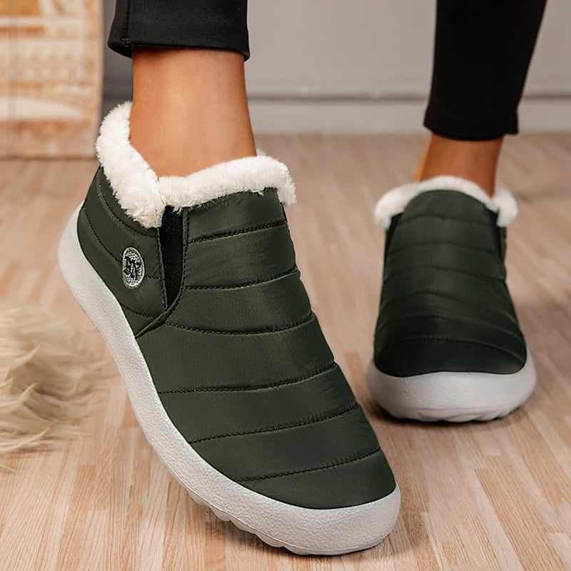 Winter Women Flats Warm Fur Black Ladies Shoes Round Toe Waterproof Shoes Sneakers Women Flat Zapatos De Mujer Shoes Woman